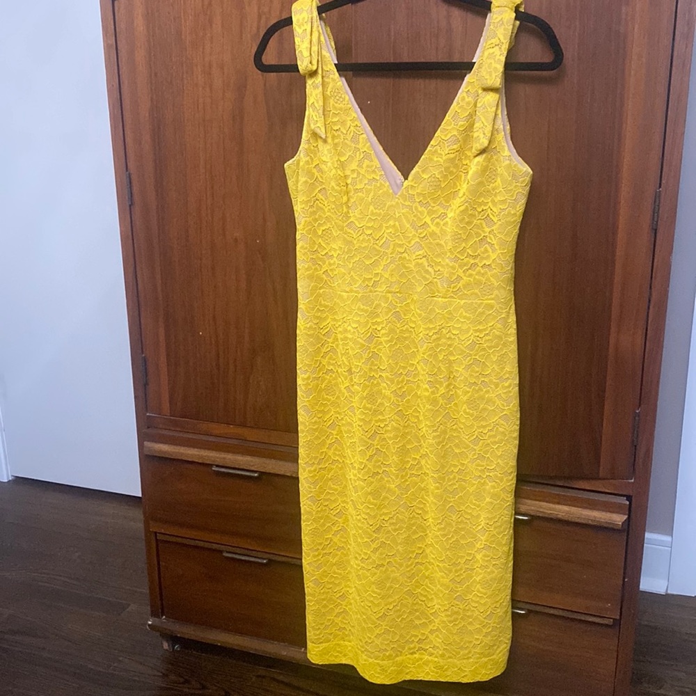 Dress The Poplulation Evening or Wedding Guest Dress In Yellow Lace.